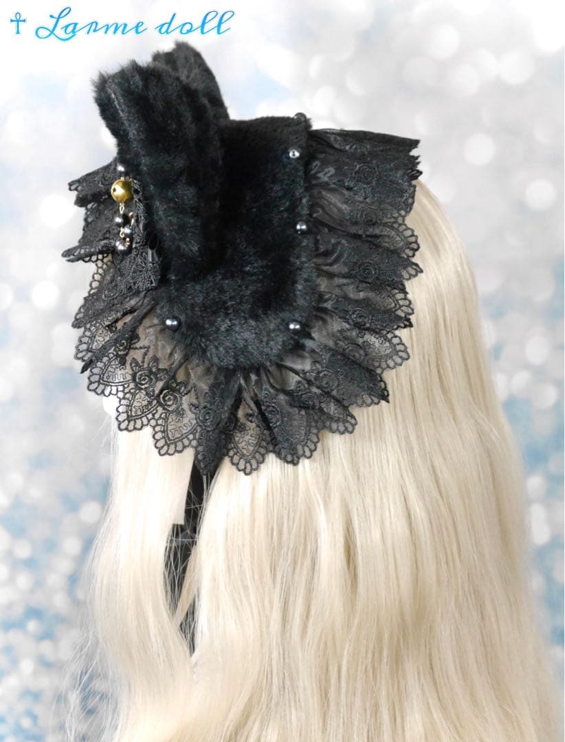 【受注生産】《☥》猫耳ファーヘッドドレス (黒)