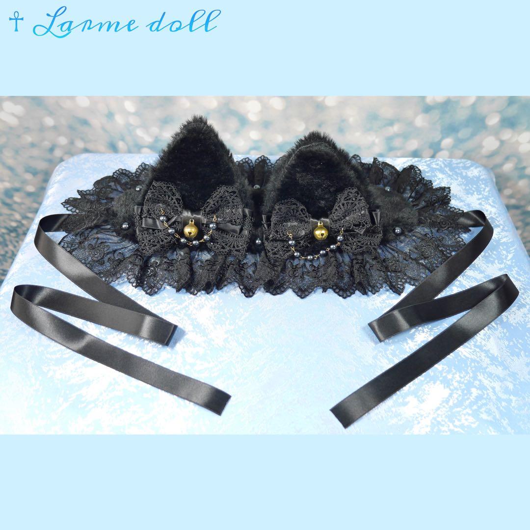【受注生産】《☥》猫耳ファーヘッドドレス (黒)