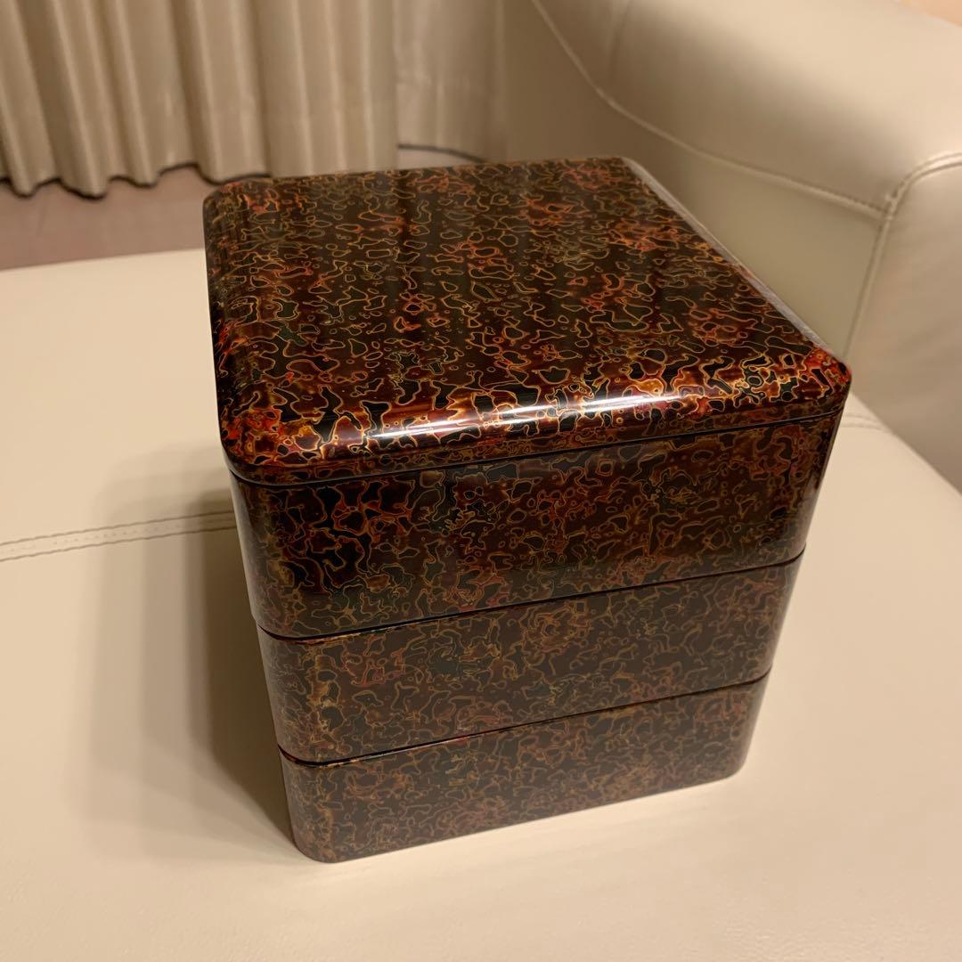 津軽塗 三段重 青森 唐塗 6寸 紙箱付 おせち お重 自宅保管品