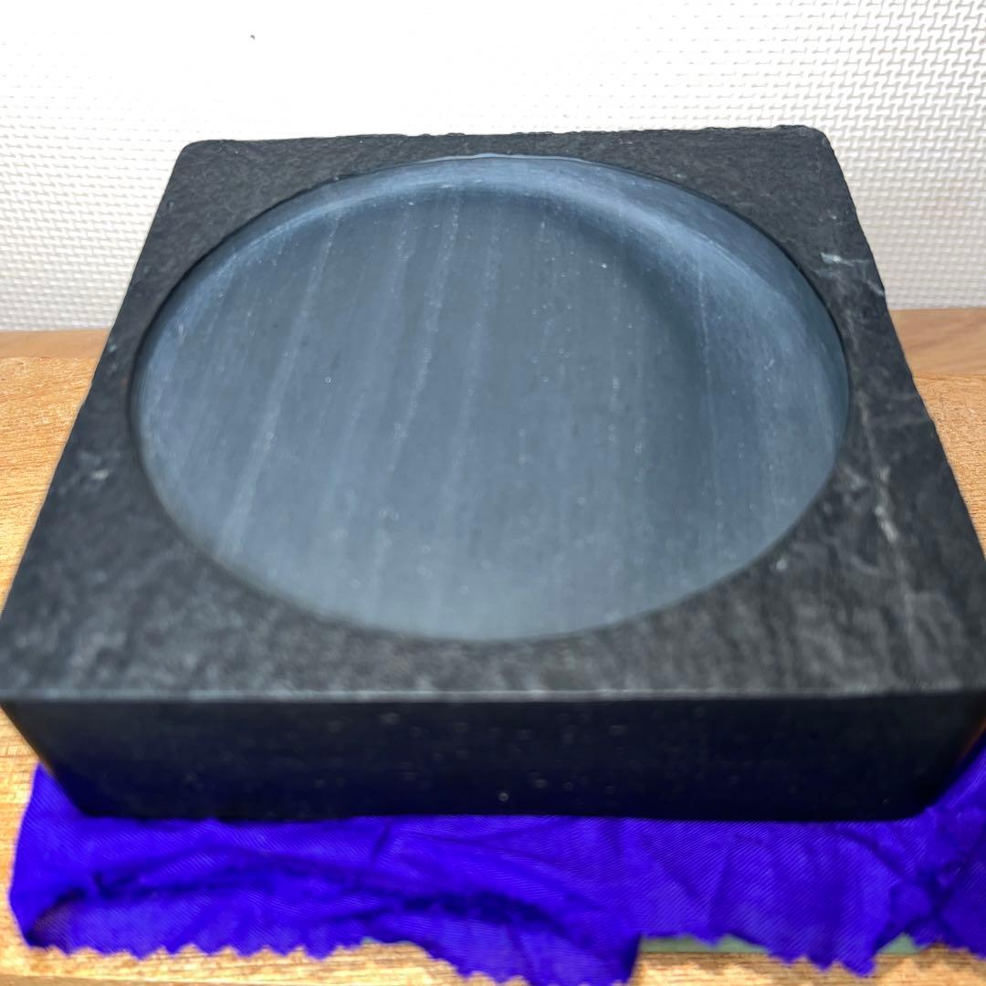 ⭕️雄勝硯　四寸蓋付日月研　御留石硯　やなせ留山堂製作　新品美品　女性好み作品