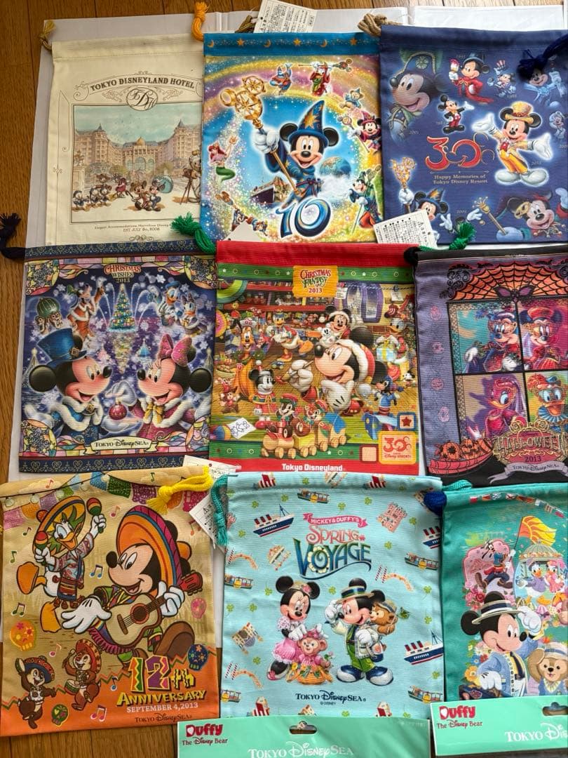 新品タグ付東京ディズニーリゾート巾着14点セット ダッフィーミッキーミニーホテル