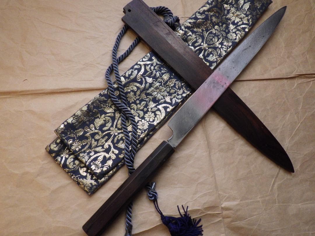 本焼/伯鳳宗良作★柳刃刺身包丁刃渡り尺1寸★水牛八角柄★