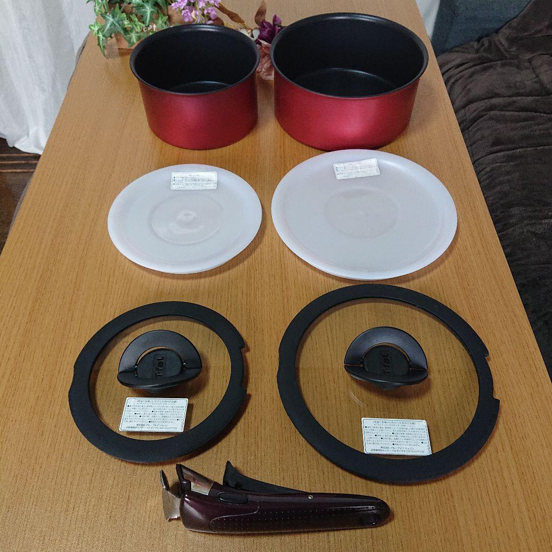美品【T-FAL】インジニオ・ネオ、レッド、鍋２個セット、取っ手付き