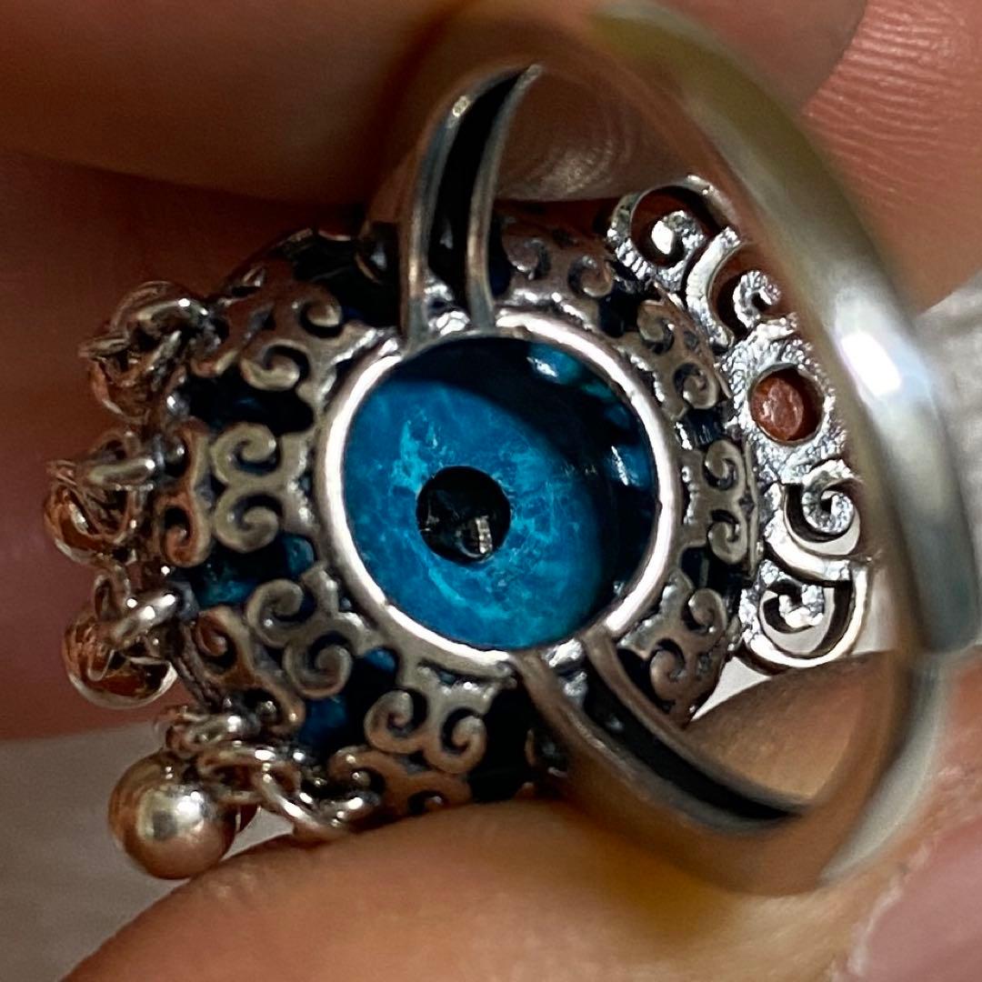 【50%OFF】天然石リング　クリソコラ　青　ナンホーンメノウ　SV925刻印