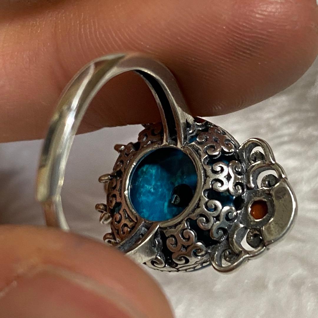 【50%OFF】天然石リング　クリソコラ　青　ナンホーンメノウ　SV925刻印