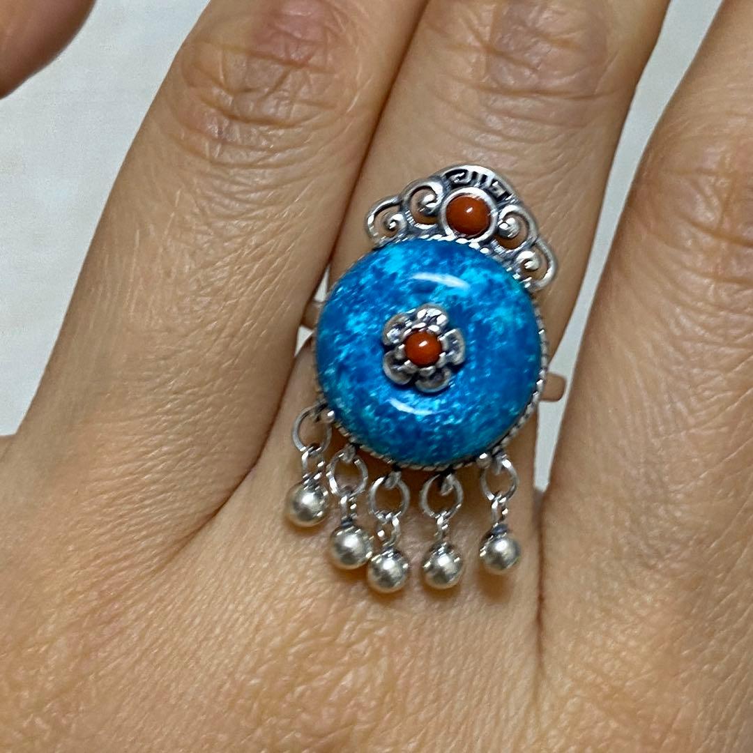 【50%OFF】天然石リング　クリソコラ　青　ナンホーンメノウ　SV925刻印