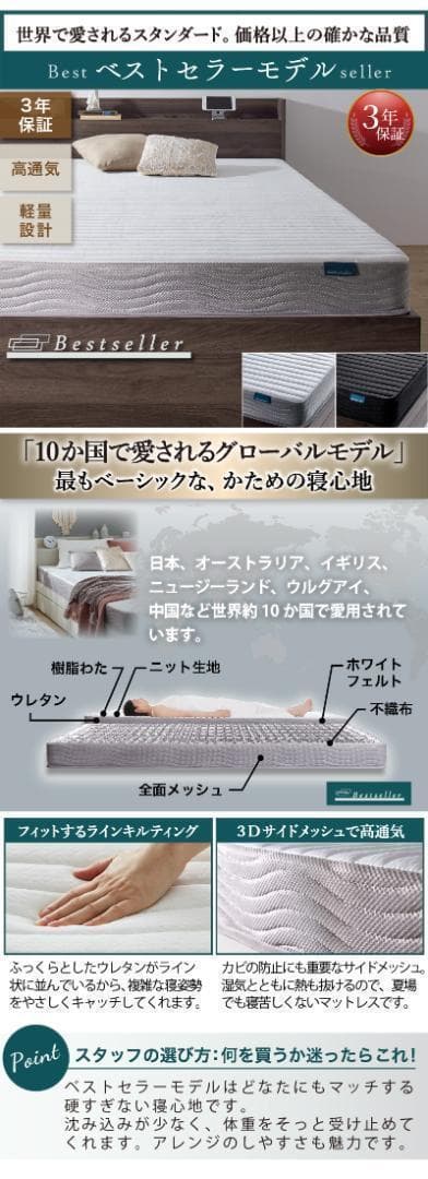 セール！新品 送料込 セミダブルベッド 収納 棚 2口コンセント マットレス付W