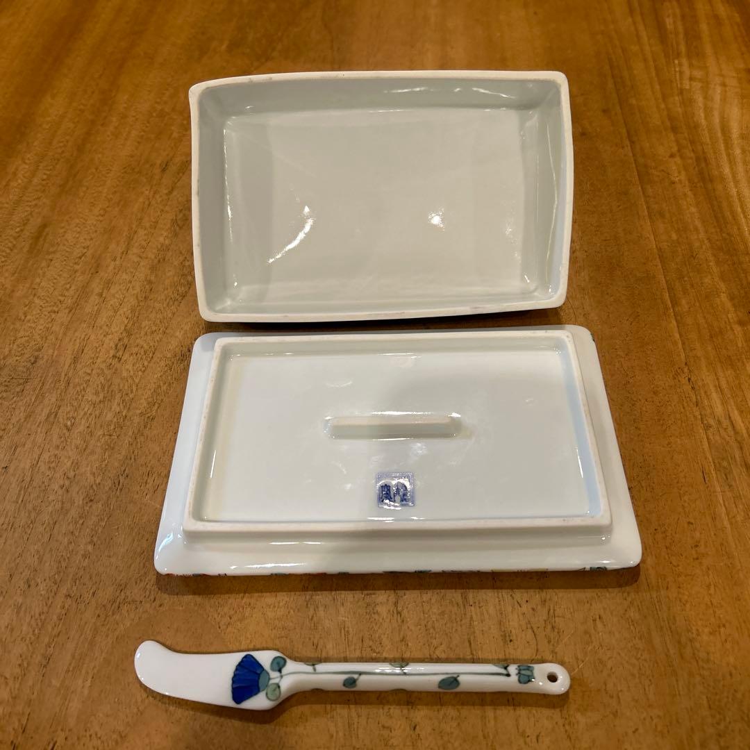 【未使用品】有田焼　梅錦　バターケース　バターナイフ