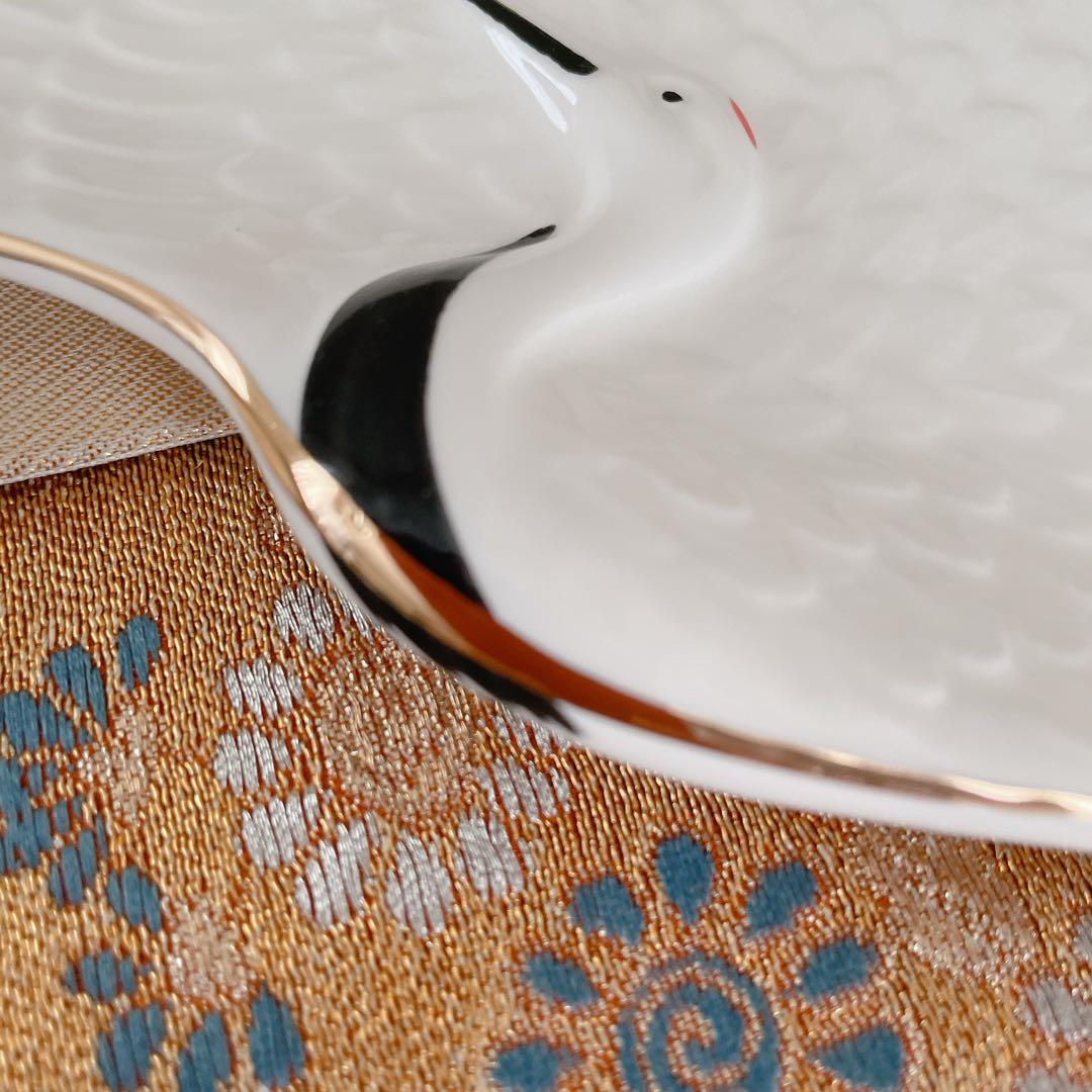 箱入り 鶴彫 銘々皿揃 5枚セット 鶴型 扇型 金彩 小皿 縁起物 正月