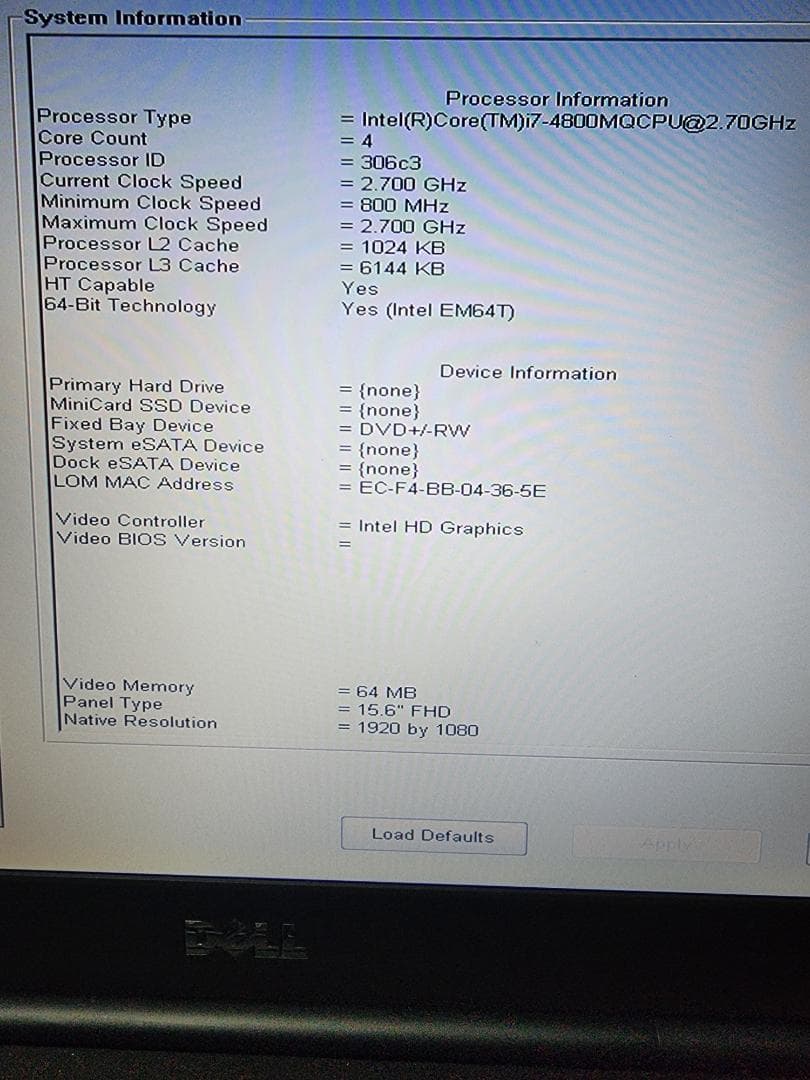 DELLノートパソコン M4800