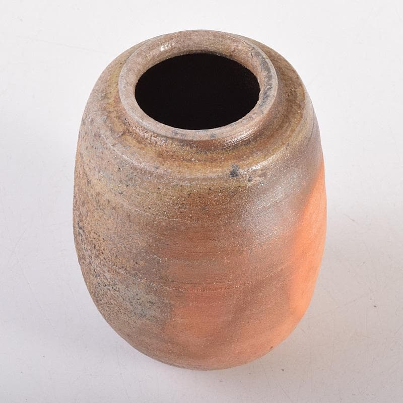 茶道具　備前焼　木村桃山作　茶入　袱紗付　共箱　V　R7875