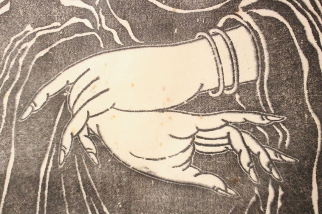 4460掛軸　印刷工芸　唐呉道子　観音菩薩像　中華南海普陀山立石　合箱　送料無料