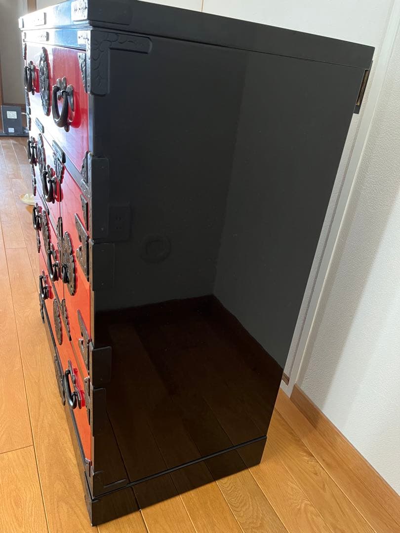 岩谷堂箪笥　赤黒呂塗 藤原塗 南部鉄金具 みちのく型 整理タンス　鍵付き　小箪笥
