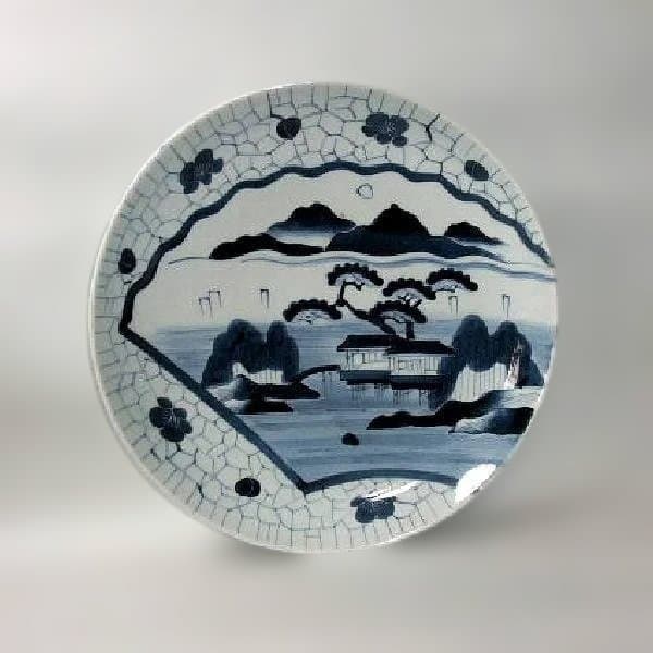 古い 伊万里 染付 山水 大皿 35cm 骨董(江戸期～明治期)骨董