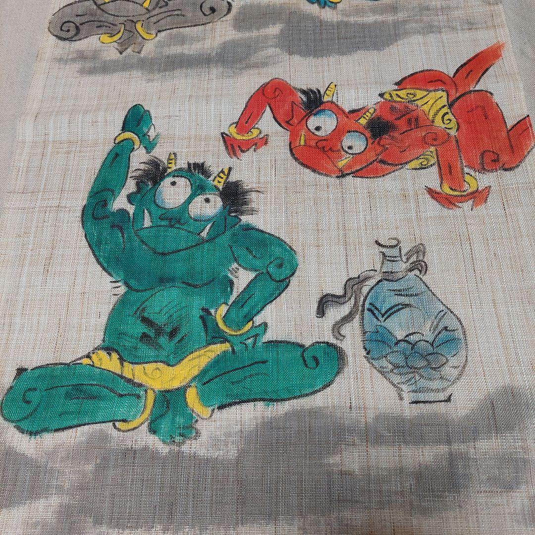 鬼の絵のタペストリー　手描き　パッチワーク　古布　手作り