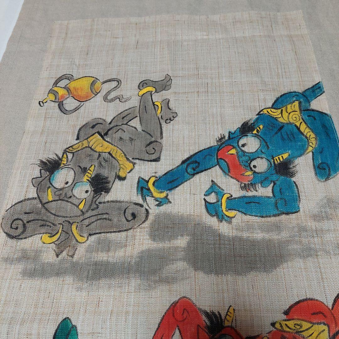 鬼の絵のタペストリー　手描き　パッチワーク　古布　手作り