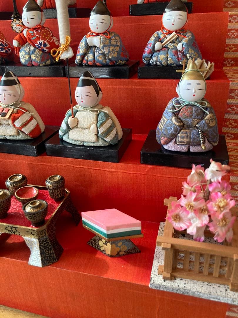 アンティーク　小さな木目込み雛人形　五段飾り