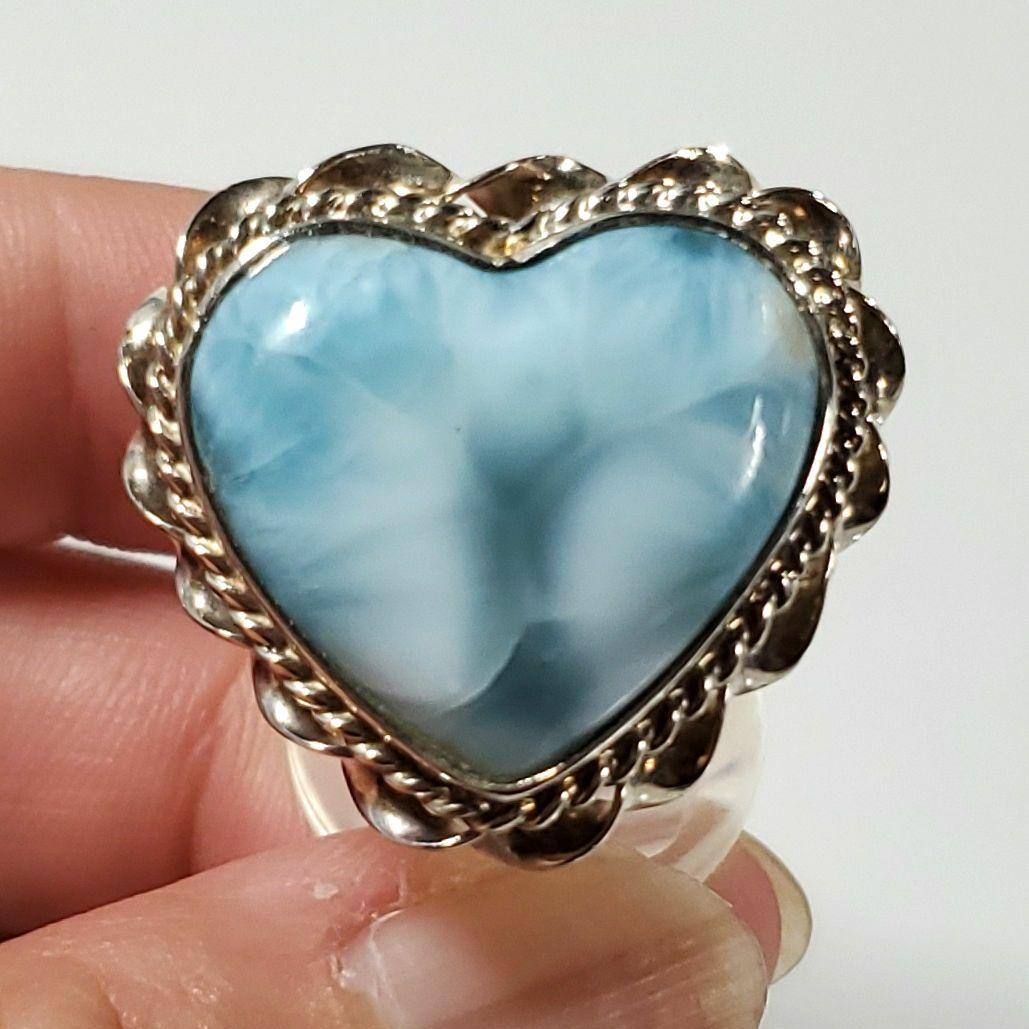 魅力的な模様　ラリマー　 ハートリング S925 フリーサイズ