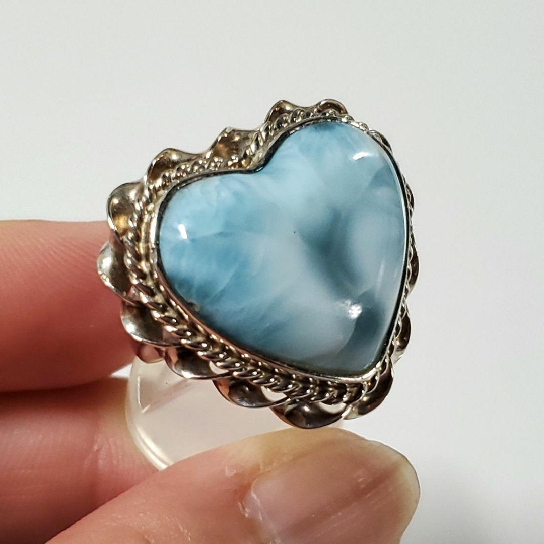 魅力的な模様　ラリマー　 ハートリング S925 フリーサイズ