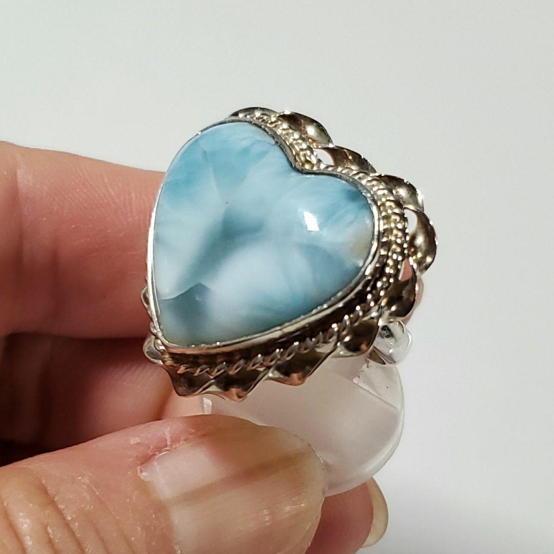 魅力的な模様　ラリマー　 ハートリング S925 フリーサイズ