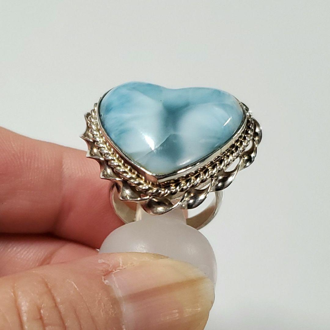 魅力的な模様　ラリマー　 ハートリング S925 フリーサイズ