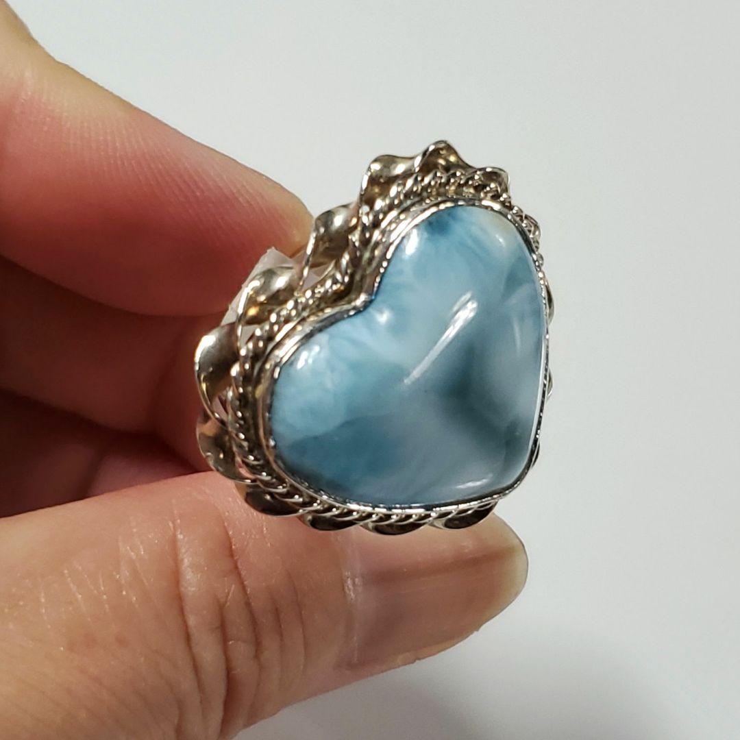 魅力的な模様　ラリマー　 ハートリング S925 フリーサイズ