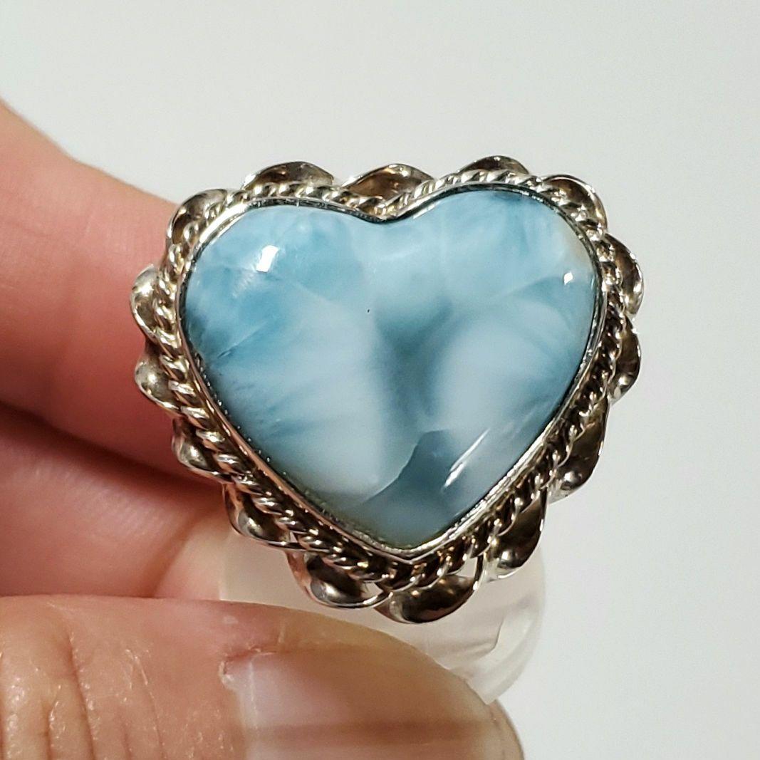 魅力的な模様　ラリマー　 ハートリング S925 フリーサイズ