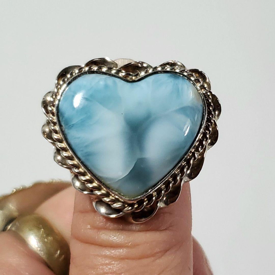 魅力的な模様　ラリマー　 ハートリング S925 フリーサイズ