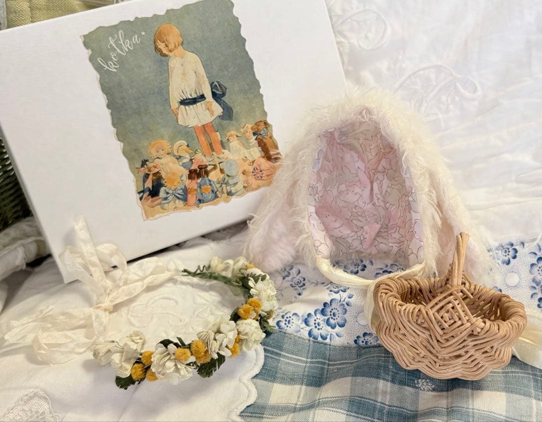 happy Easterl染め花の花かんむりと仔羊帽子l垂れ耳付き帽子