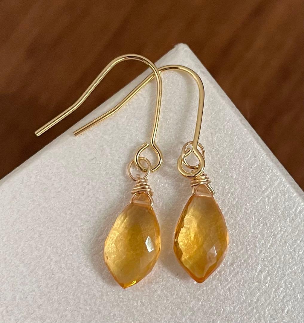 天然石ピアス　シトリン　14kgf 133-1樹脂ピアスも可能