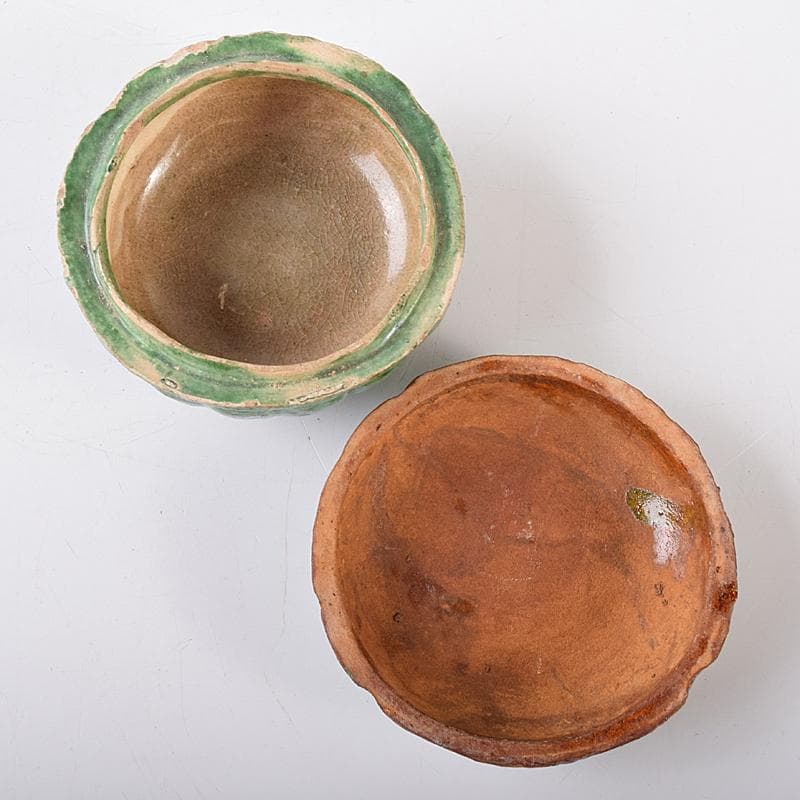 中国　漢緑釉　香合　時代箱付　C　R7980