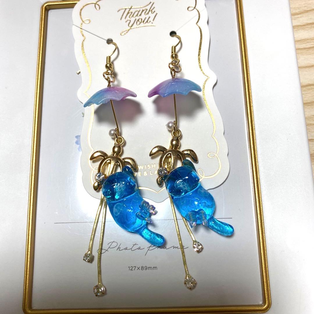 ☆ホヌとチェーン付きSummer猫ちゃんピアス☆