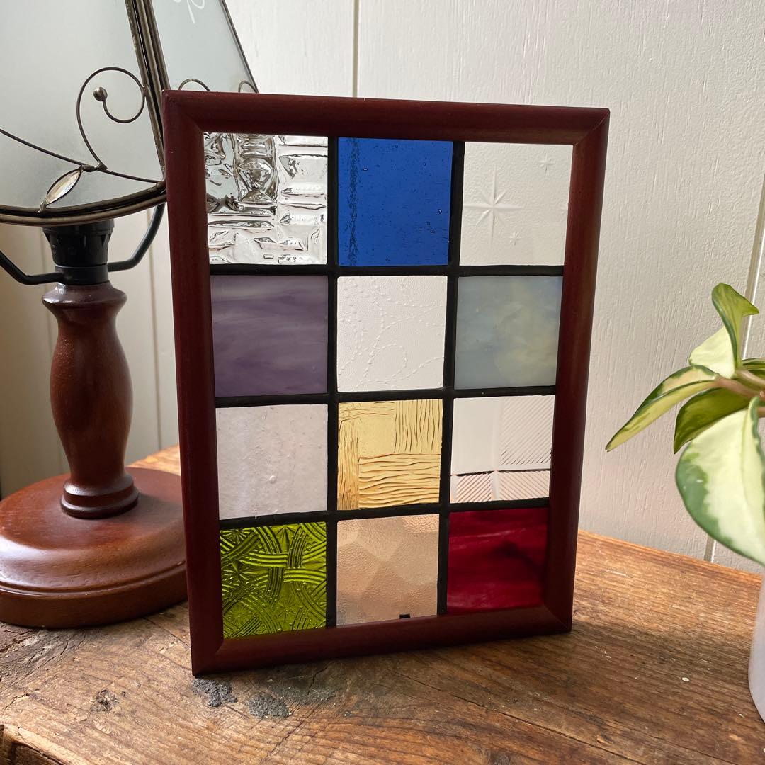 ステンドグラス　パネル　大正ロマン　クラシカル　格子戸