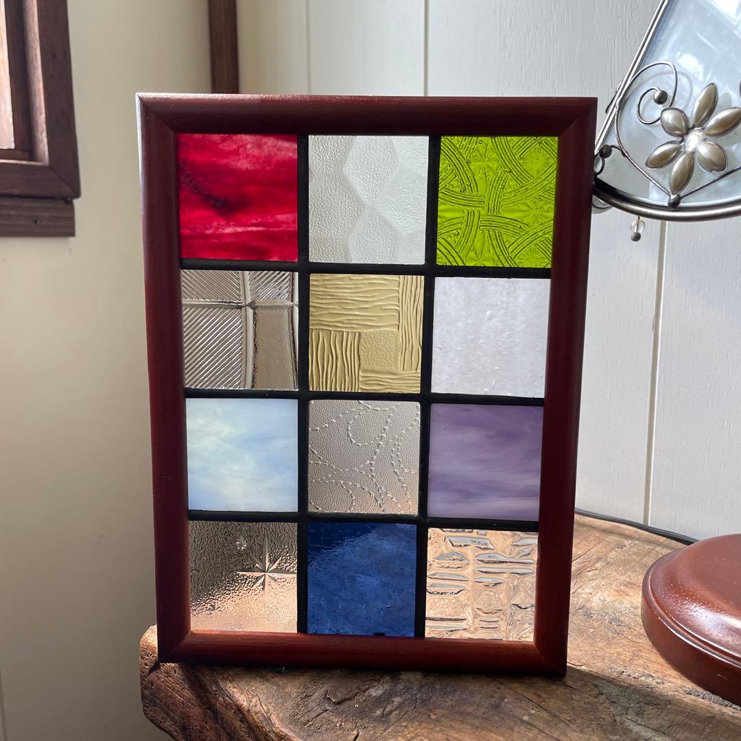 ステンドグラス　パネル　大正ロマン　クラシカル　格子戸