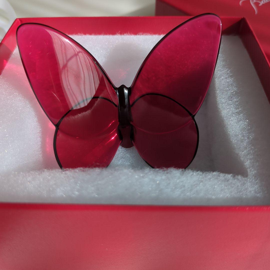 バカラ ラッキーバタフライ パピヨン 赤 レッド 置き物 クリスタル　置き物