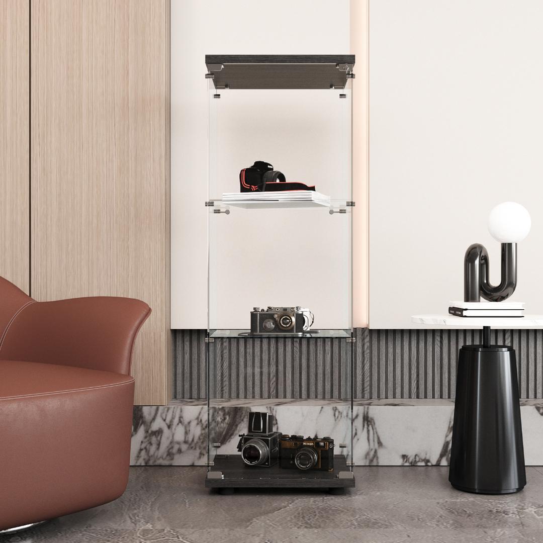 ヒロ【新品】コレクションケース 3段スリム 棚 ブラック ガラス