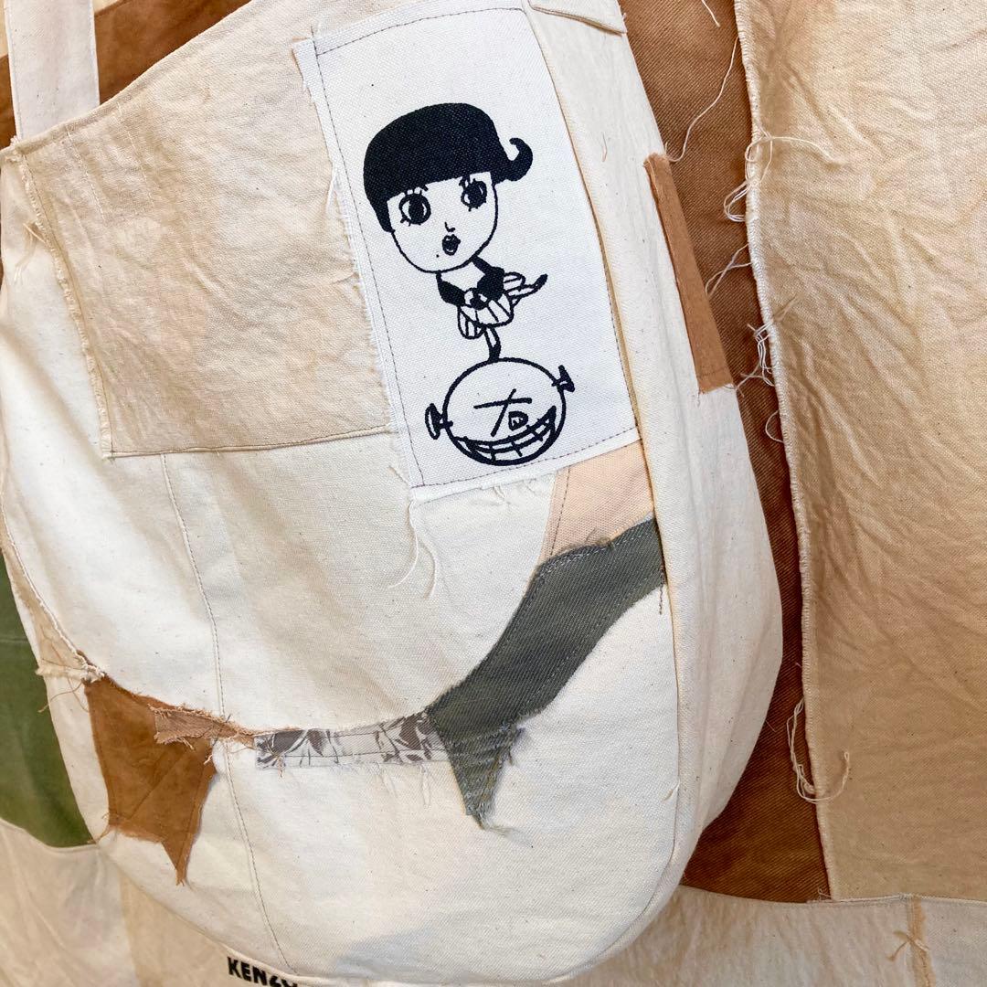 ハンドメイド　ショルダーバック帆布生地　柿渋染め　オリジナルイラスト