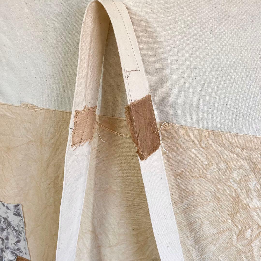 ハンドメイド　ショルダーバック帆布生地　柿渋染め　オリジナルイラスト