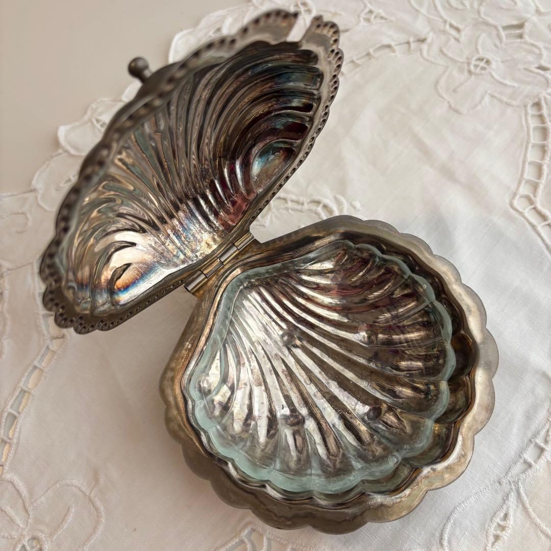 【フランス】バターディッシュ ヴィンテージ シェル 貝 マット ガラスプレート