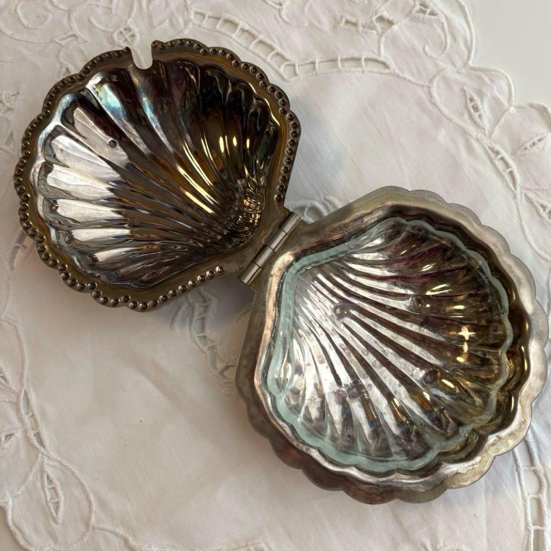 【フランス】バターディッシュ ヴィンテージ シェル 貝 マット ガラスプレート