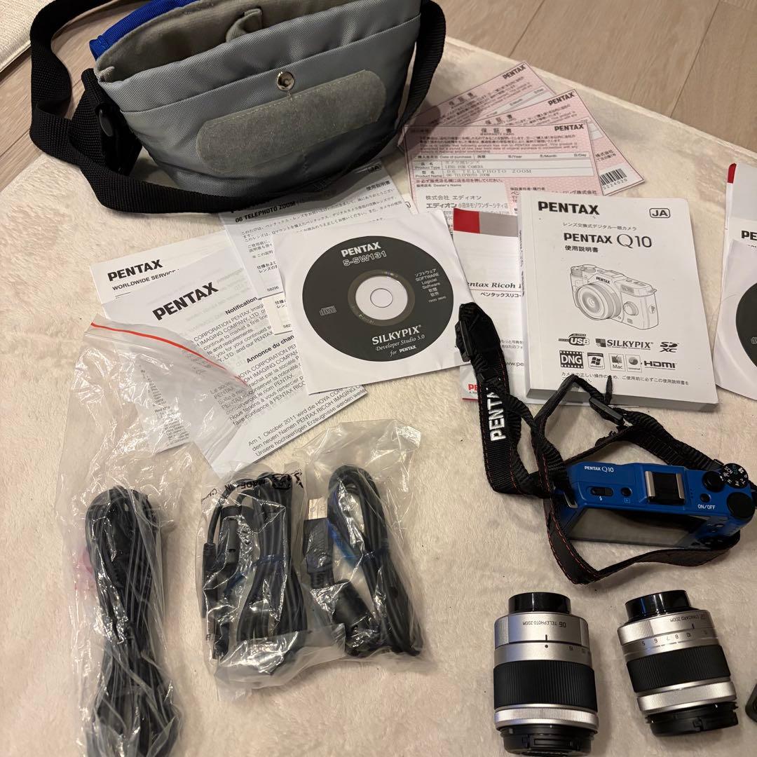 PENTAX Q10 カメラ レンズ2本、収納バック付き　ブルー