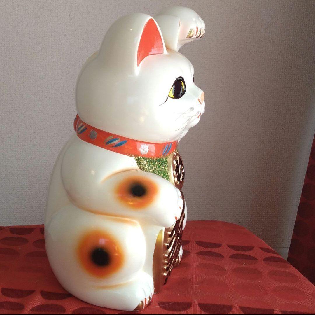 限定値引✨人呼び千客万来招き猫☆白猫左手上げ8号手長・特別製作現品限り