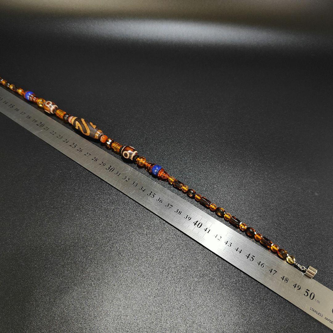 10 龍紋蓮華天珠　ネックレス　琥珀　アンバー　天然石　魔除け　開運　風水　天珠