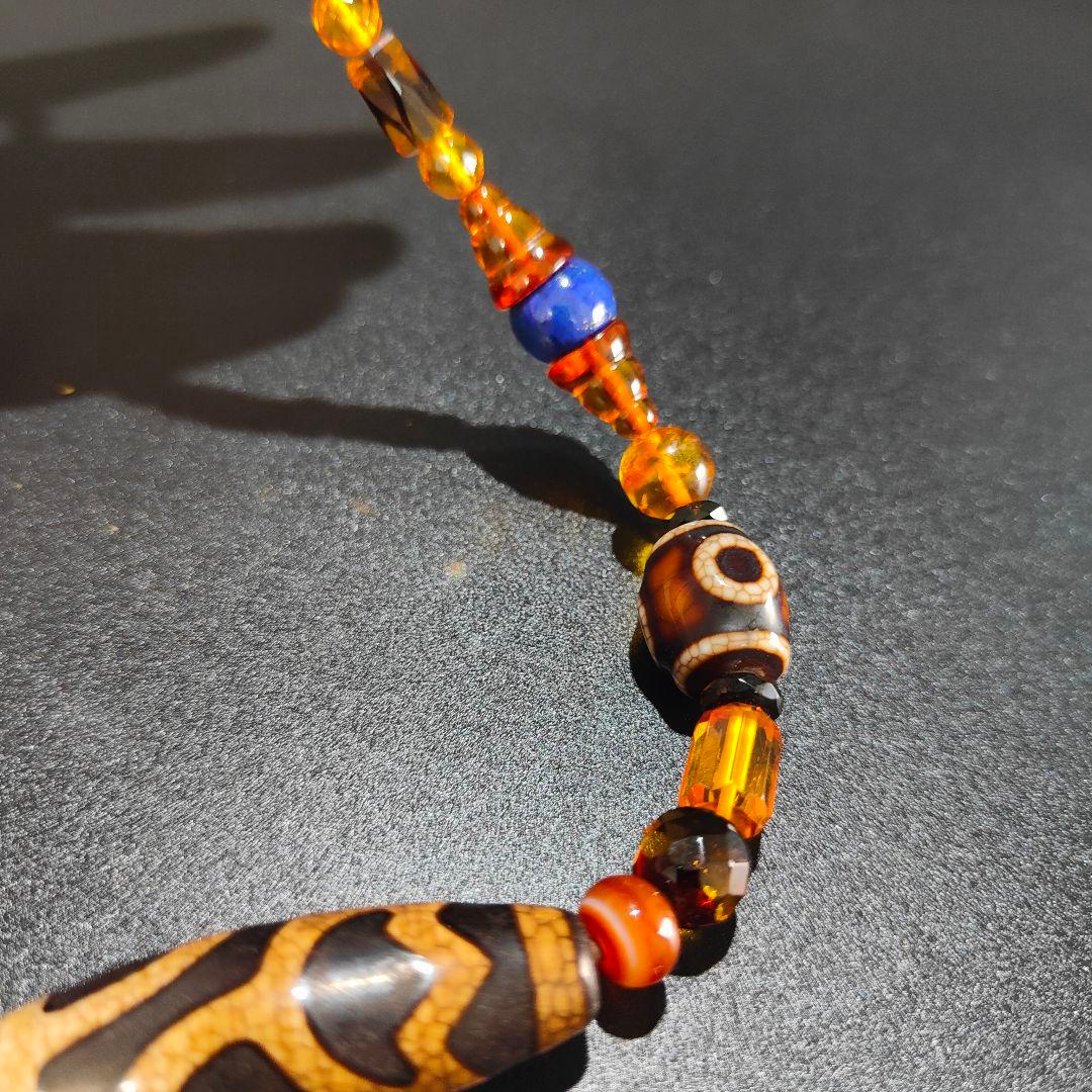 10 龍紋蓮華天珠　ネックレス　琥珀　アンバー　天然石　魔除け　開運　風水　天珠