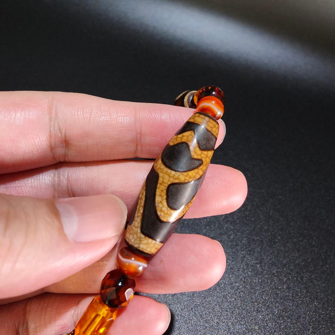 10 龍紋蓮華天珠　ネックレス　琥珀　アンバー　天然石　魔除け　開運　風水　天珠