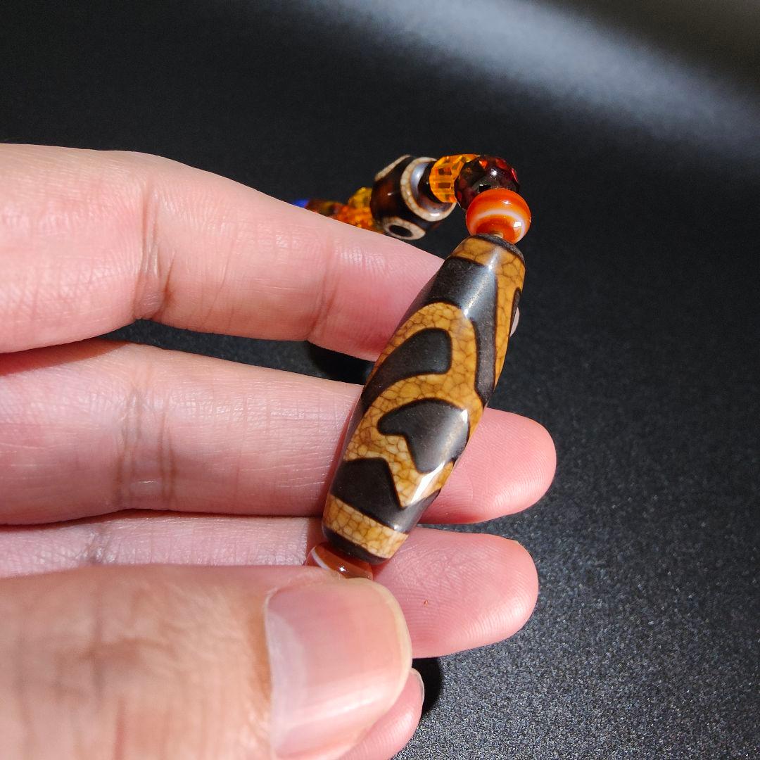 10 龍紋蓮華天珠　ネックレス　琥珀　アンバー　天然石　魔除け　開運　風水　天珠