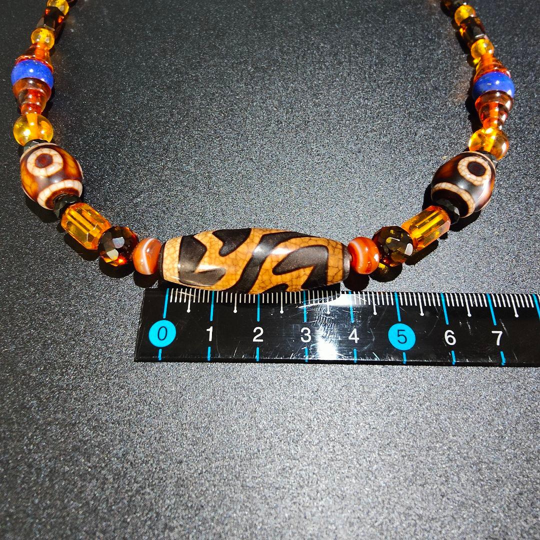 10 龍紋蓮華天珠　ネックレス　琥珀　アンバー　天然石　魔除け　開運　風水　天珠