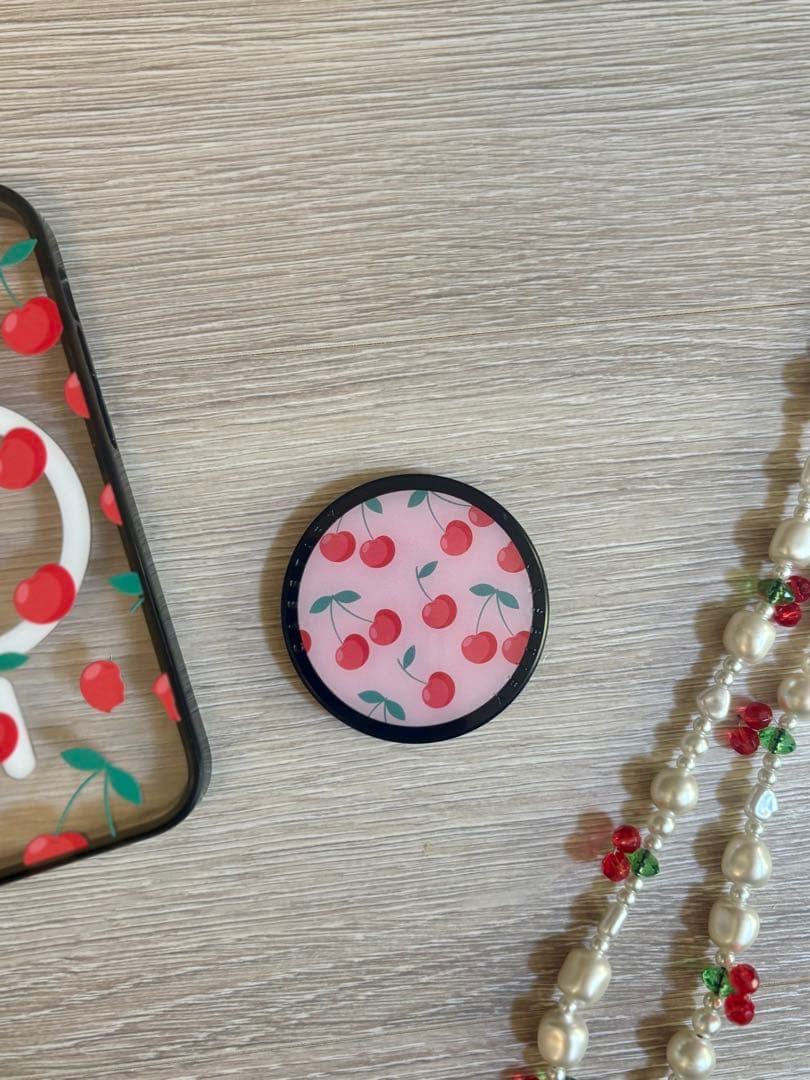 casetify チェリー iPhoneケース グリップスタンド ストラップ