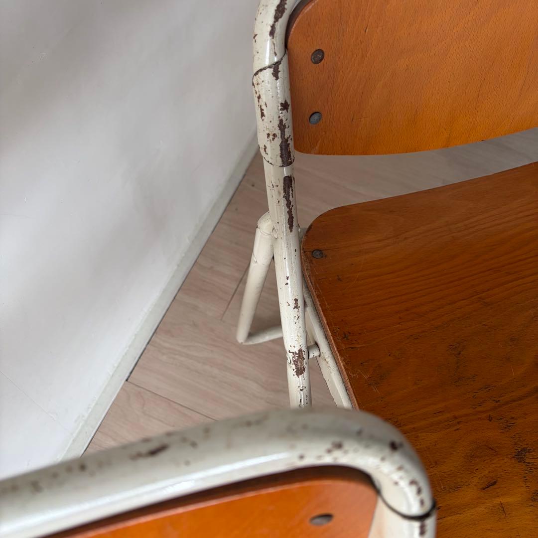 二脚　廃校　スツール　シャビー　折りたたみパイプ椅子　ヴィンテージ　複数あります