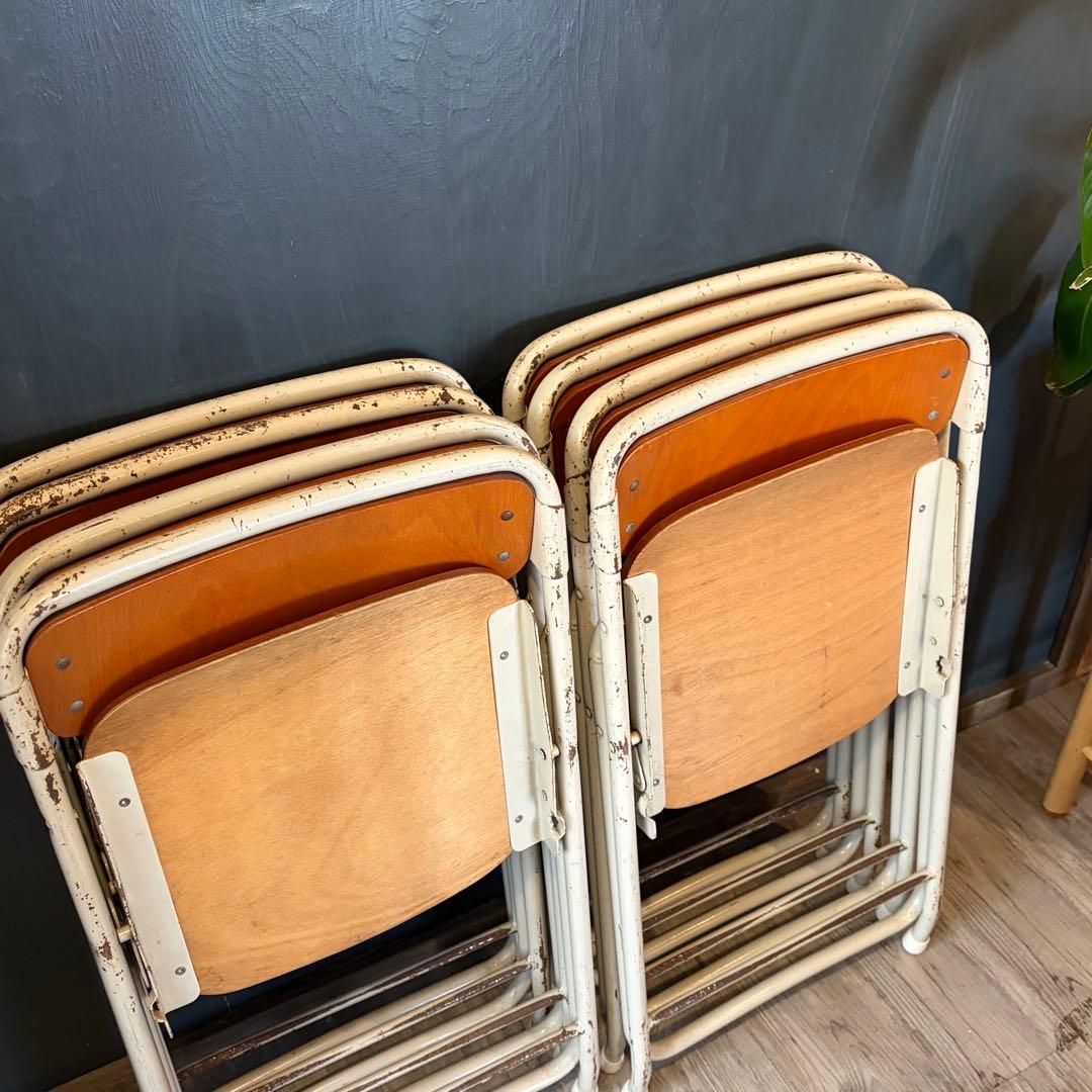 二脚　廃校　スツール　シャビー　折りたたみパイプ椅子　ヴィンテージ　複数あります